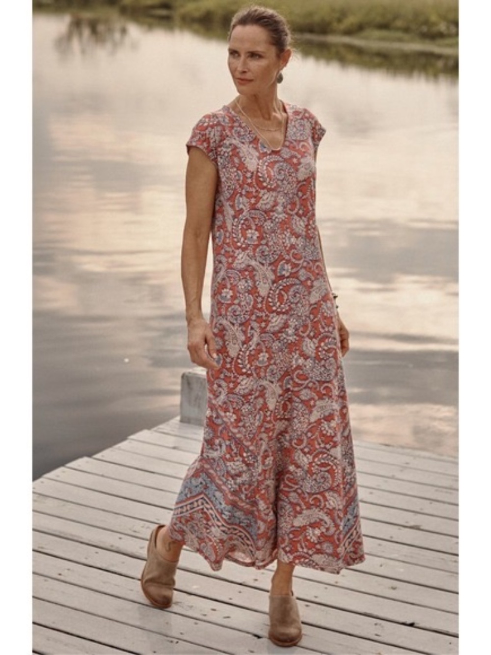 J Jill Pure Jill Placed-Border Maxi Dress Paisley Print XL Petite NWT